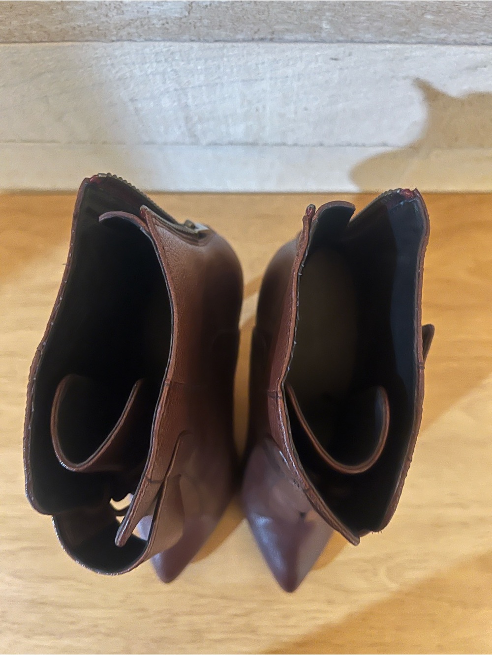 Pour La Victoire Brown Leather Pointed Ankle Booties - Picture 7 of 11